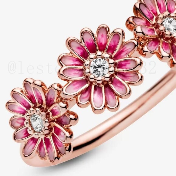 Pandora Pink Daisy Flower Trio Ring - Picture 3 of 4